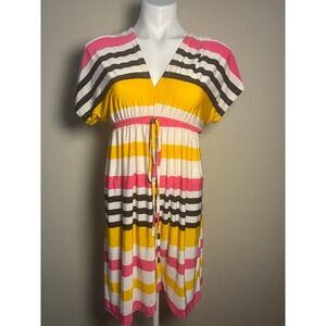 Sunkissed Couture Striped Empire Waist Dress Yellow Pink White Black Large